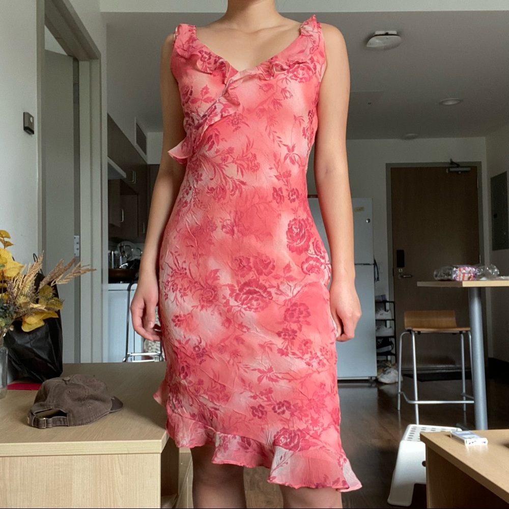 Floral Midi Mesh Layered Dress